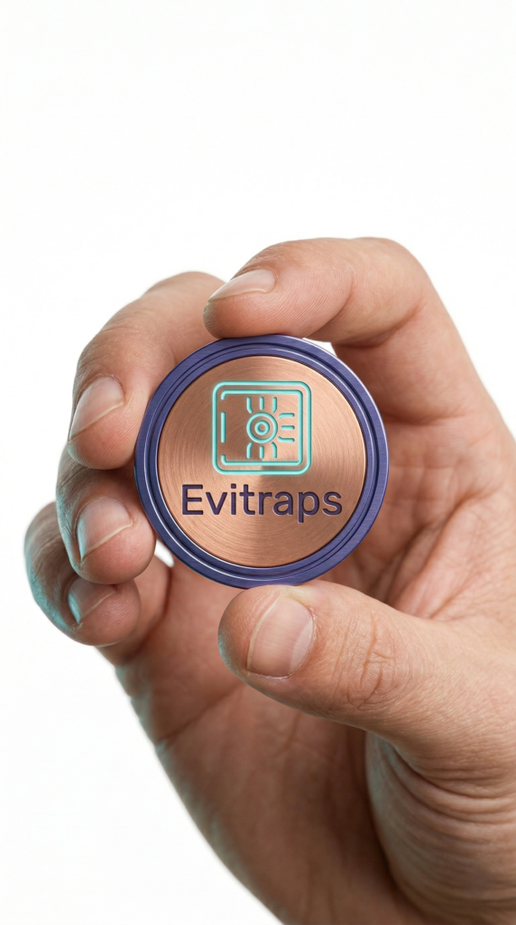 A hand holding the official Evitraps token, symbolizing secure access to the best trading app in Australia and verified crypto calls australia.
